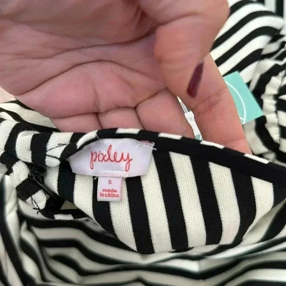 NWT PIXLEY Stitch Fix Kathy Fit & Flare Striped Dress Black/White Sz S - Picture 8 of 9